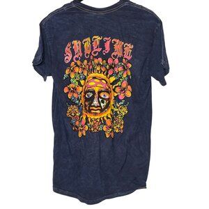 Sublime Sun Face Flowers Graphic T-Shirt Dark Blue Sz MED Cotton Distressed